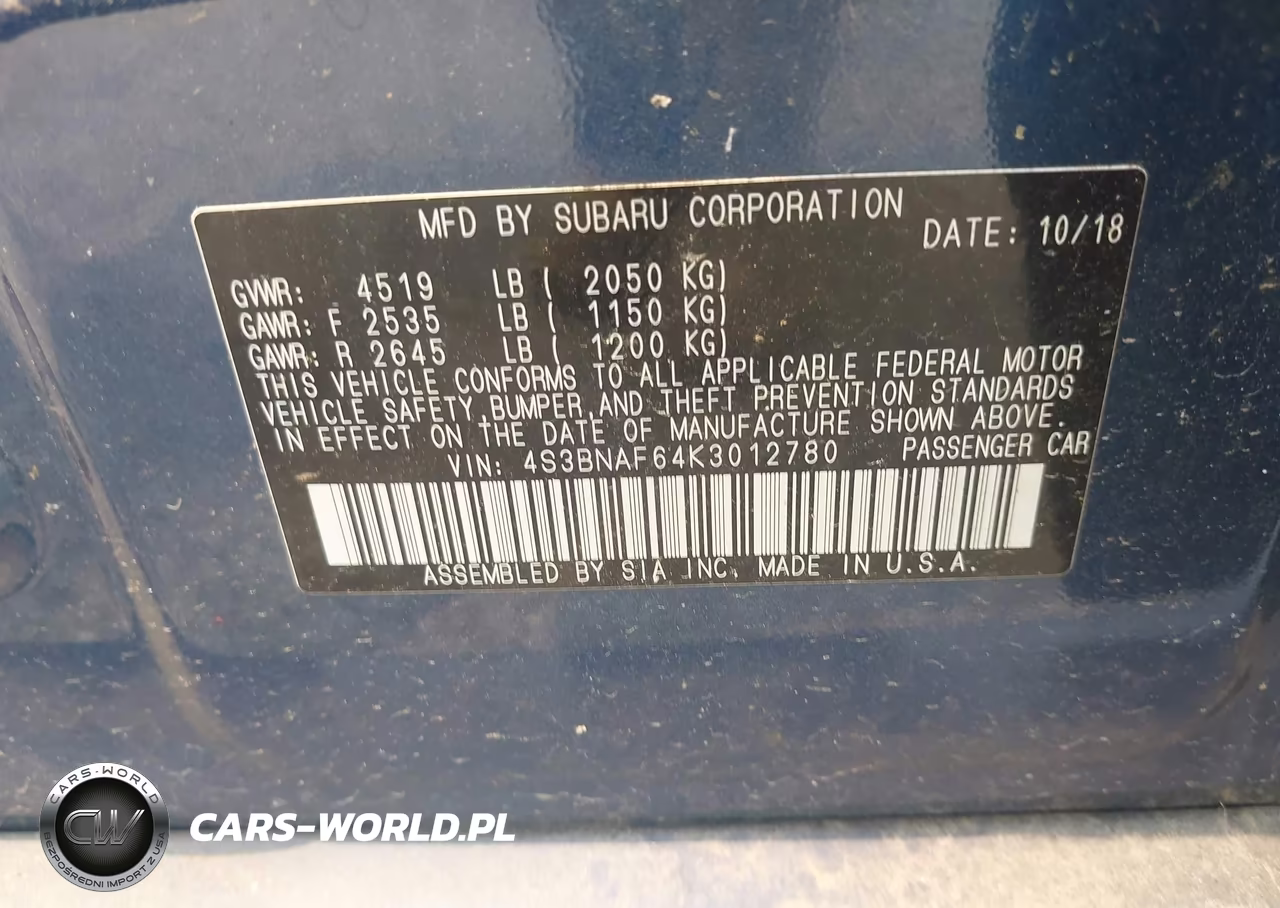 2019 SUBARU LEGACY 2.5 VIN:4S3BNAF64K3012780 - 9