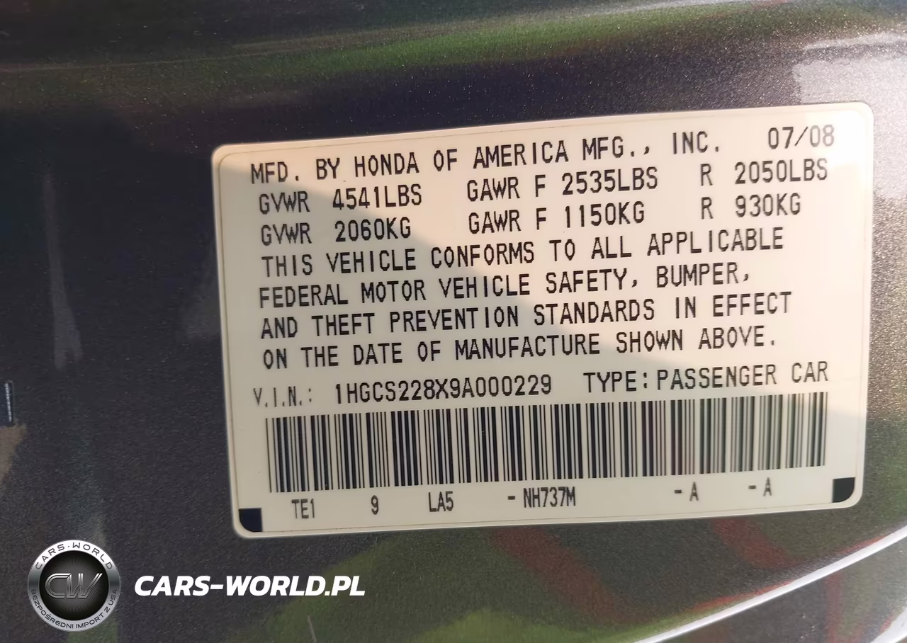 2009 Honda Accord 3.5 Ex-L VIN:1HGCS228X9A000229 - 9