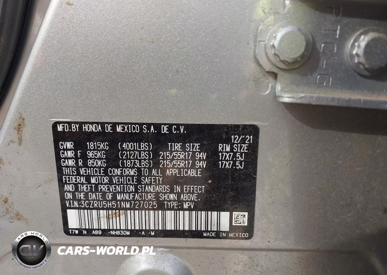 2022 Honda Hr-V 2Wd Ex VIN:3CZRU5H51NM727025 - 9