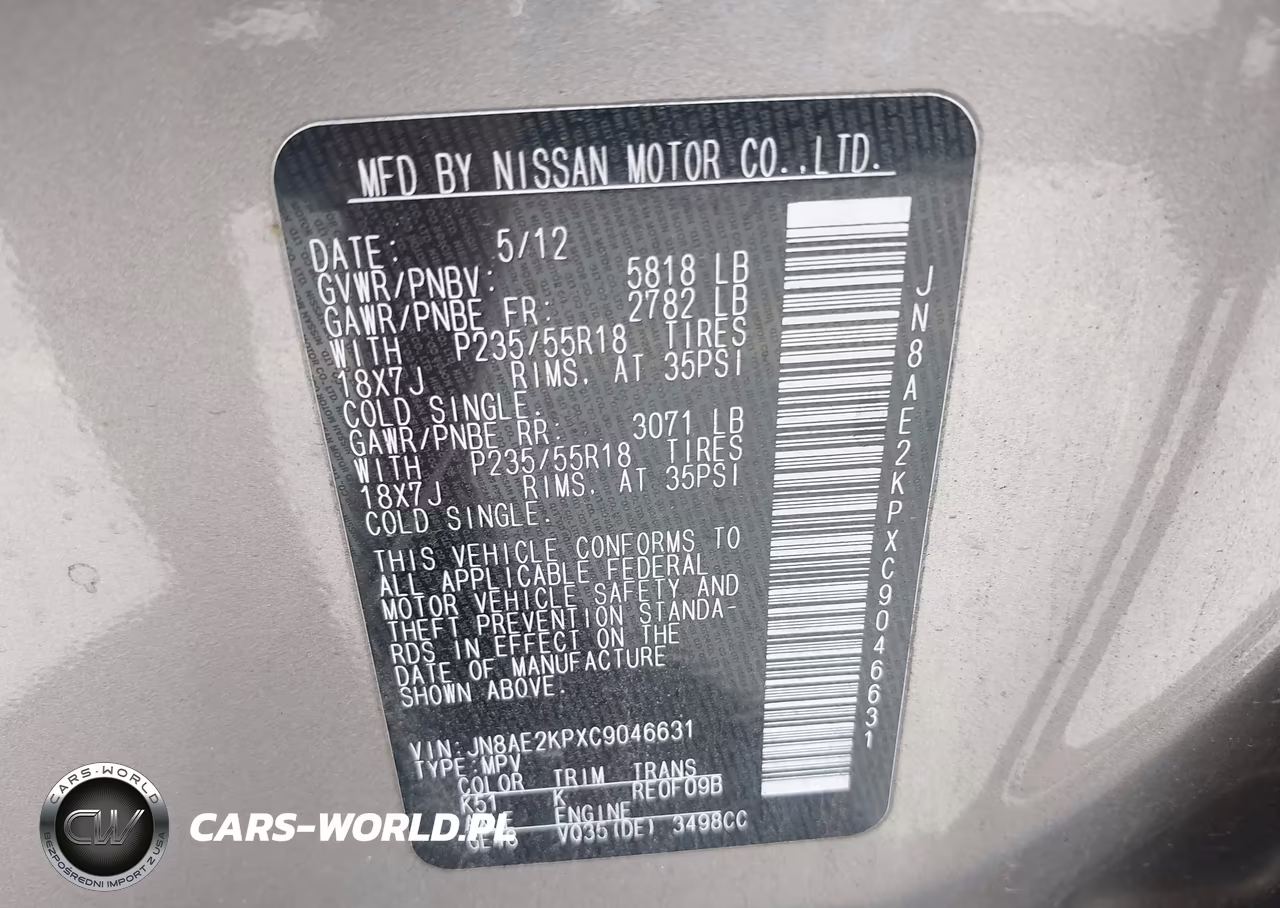 2012 Nissan Quest Sl VIN:JN8AE2KPXC9046631 - 9
