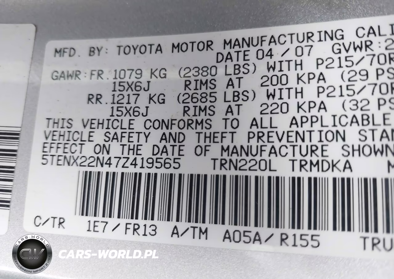 2007 Toyota Tacoma VIN:5TENX22N47Z419565 - 9