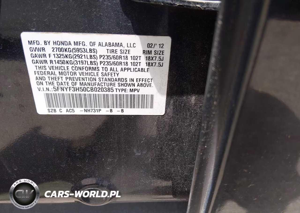 2012 Honda Pilot Ex-L VIN:5FNYF3H50CB020385 - 9