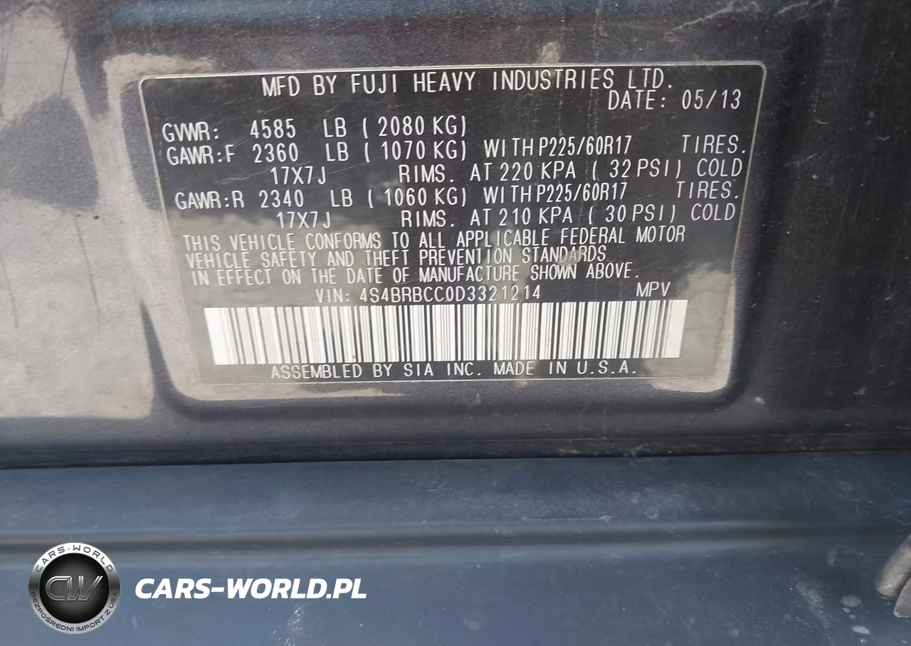2013 Subaru Outback 2.5I Premium VIN:4S4BRBCC0D3321214 - 9