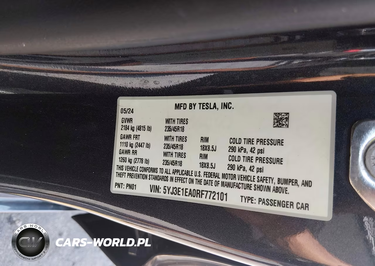 2024 Tesla Model 3 Long Range Dual Motor All-Wheel Drive-Rear-Wheel Drive VIN:5YJ3E1EA0RF772101 - 9