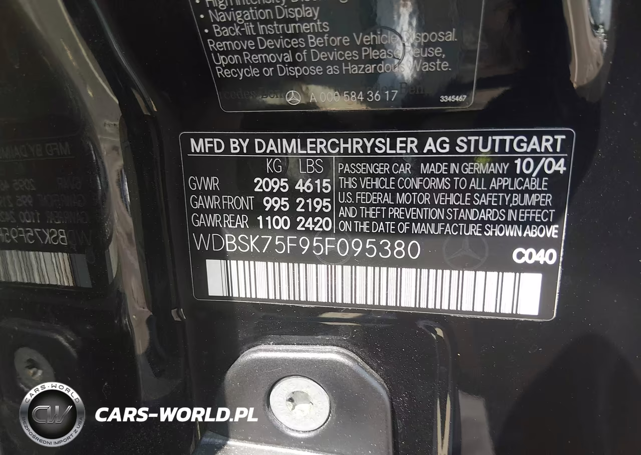2005 Mercedes-Benz Sl 500 VIN:WDBSK75F95F095380 - 9