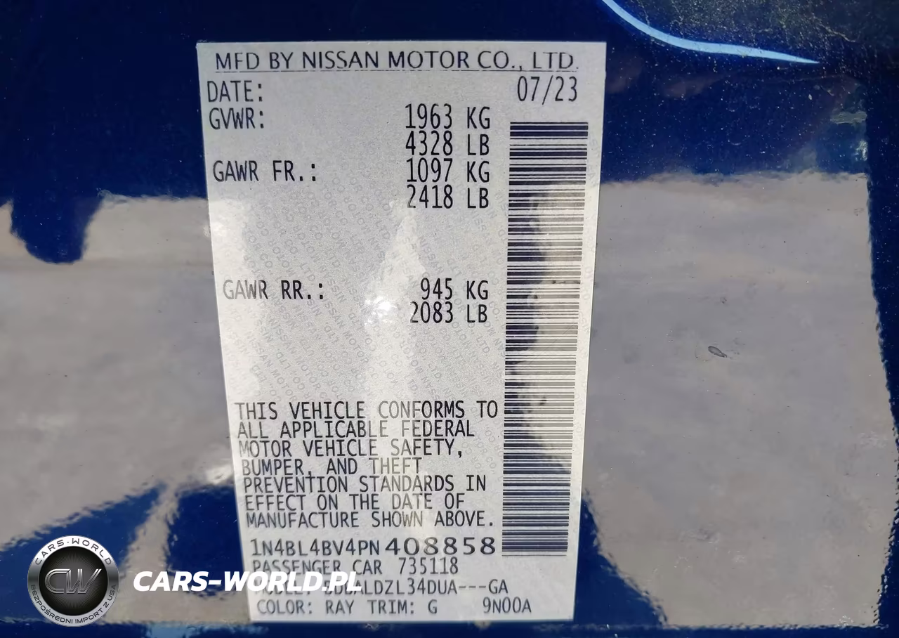 2023 Nissan Altima S Fwd VIN:1N4BL4BV4PN408858 - 9