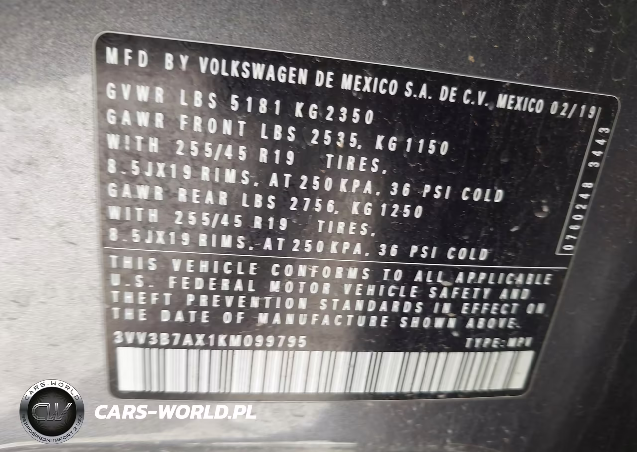 2019 Volkswagen Tiguan VIN:3VV3B7AX1KM099795 - 9