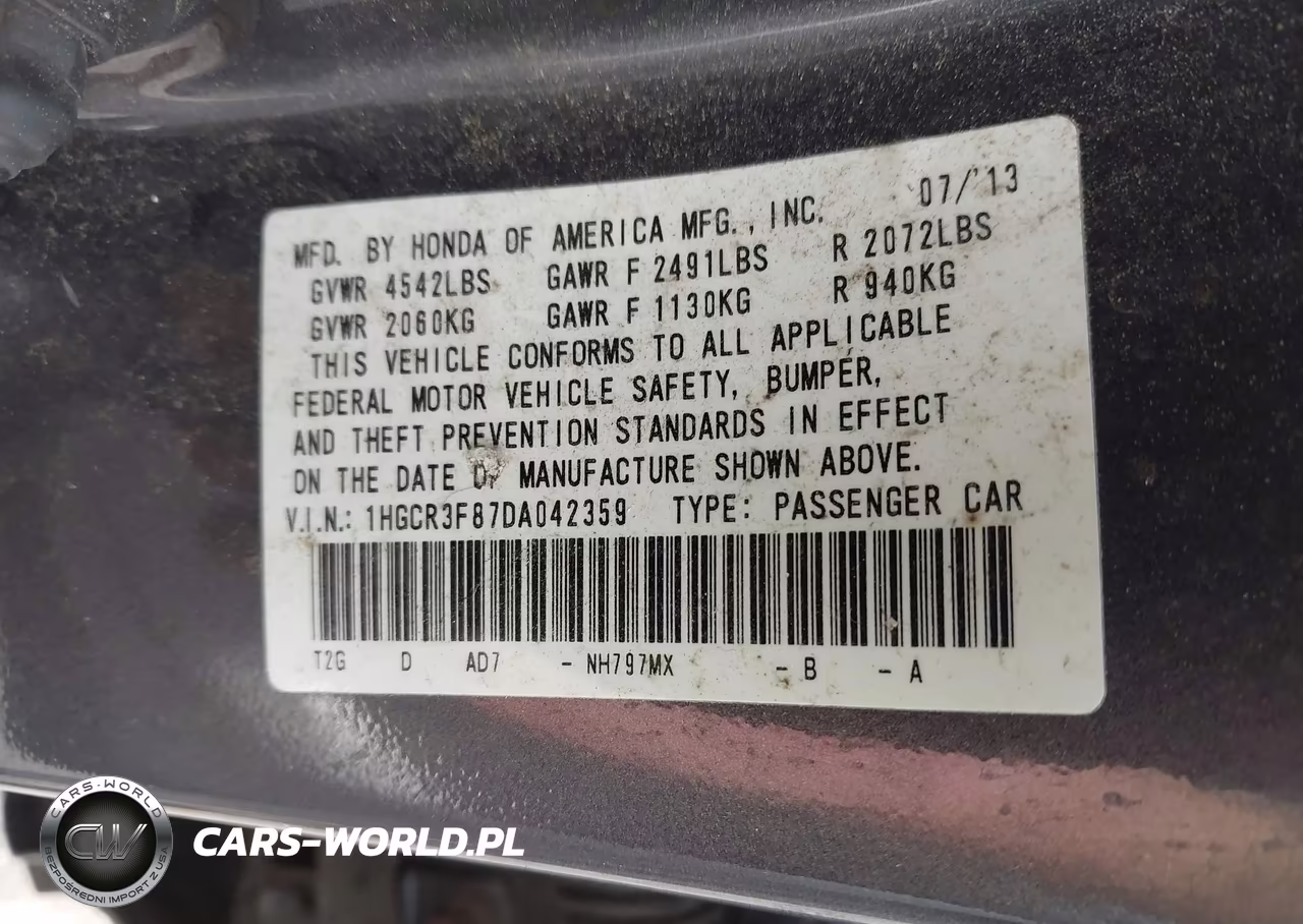 2013 Honda Accord Ex-L V-6 VIN:1HGCR3F87DA042359 - 9