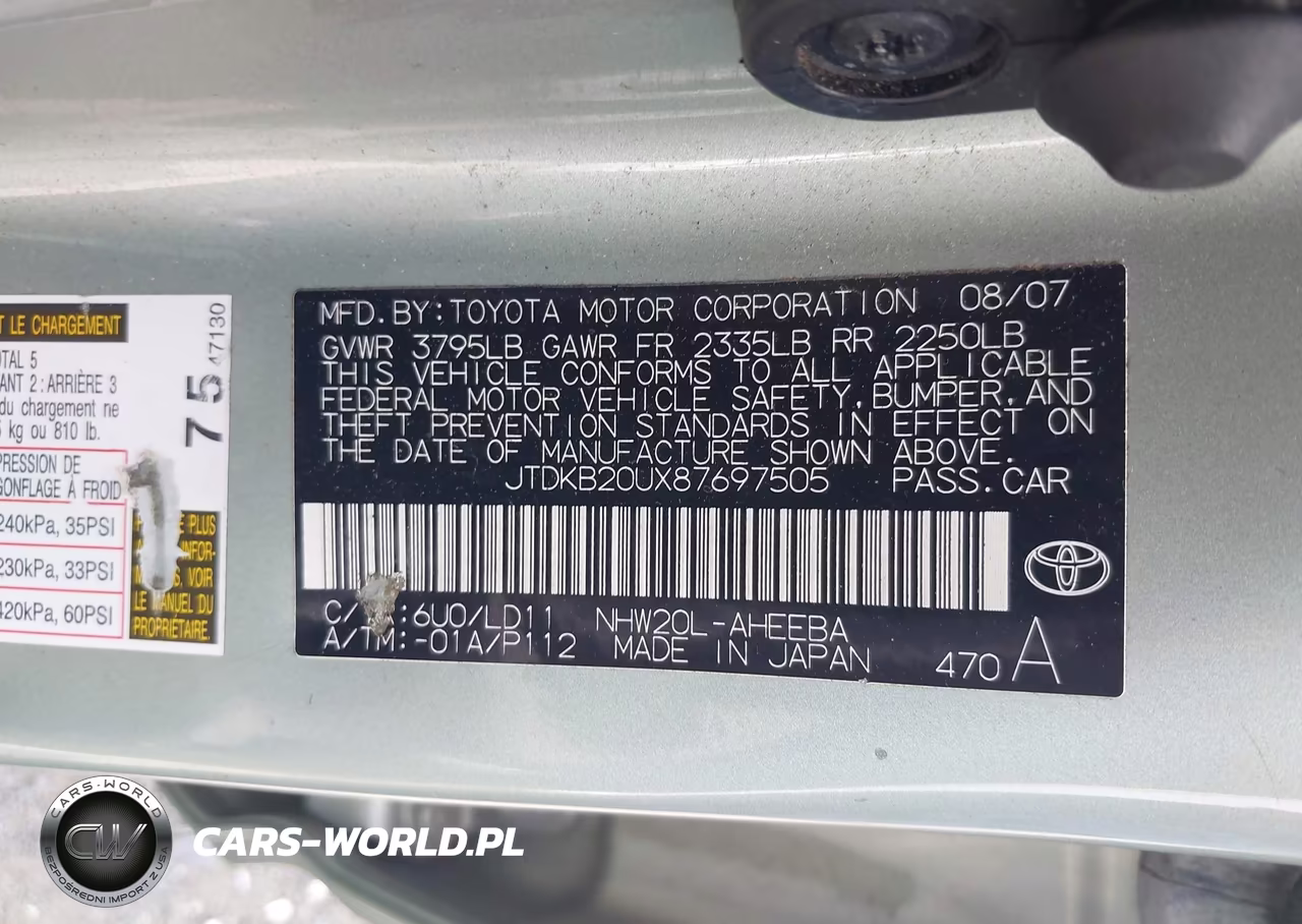 2008 Toyota Prius Base VIN:JTDKB20UX87697505 - 9