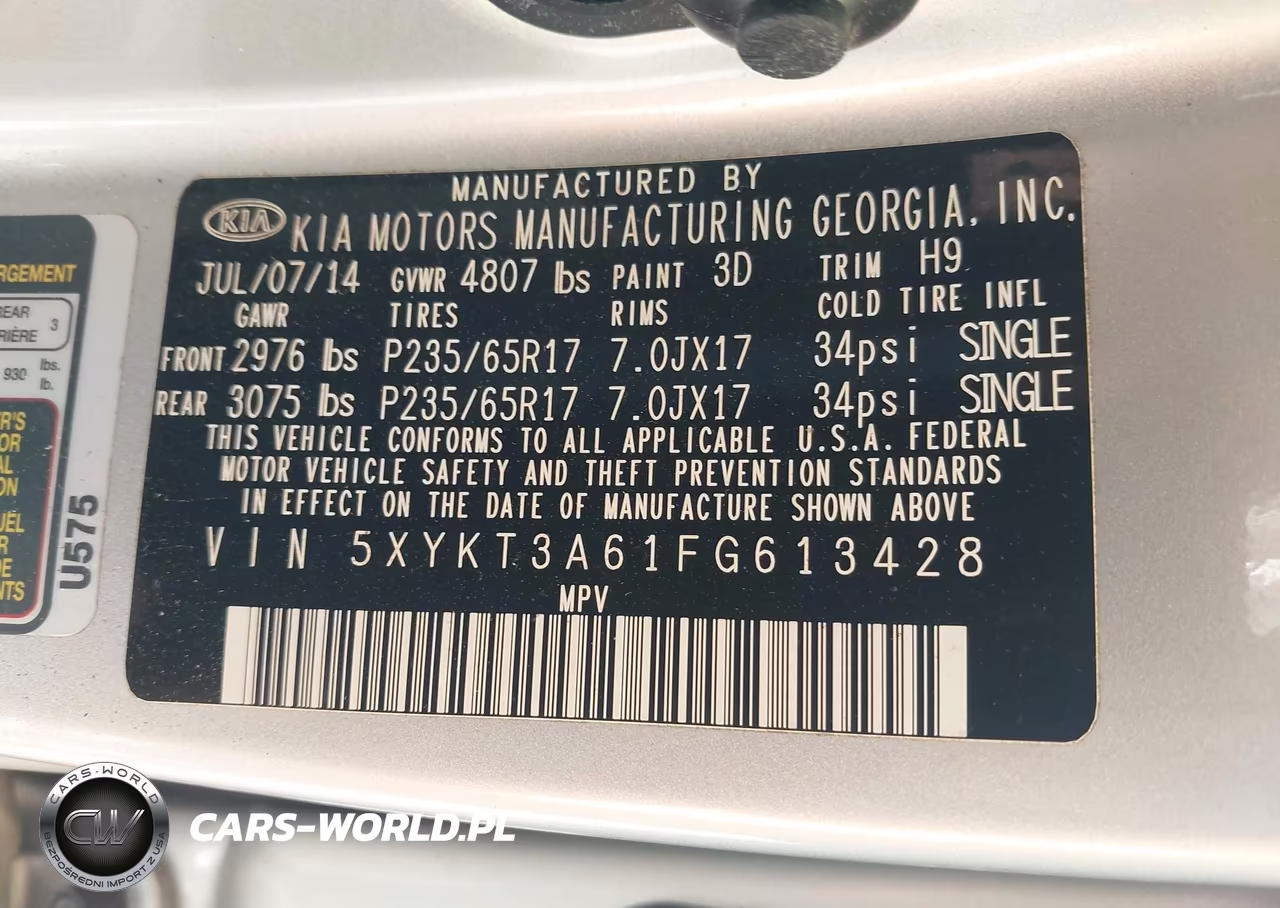 2015 Kia Sorento Lx VIN:5XYKT3A61FG613428 - 9