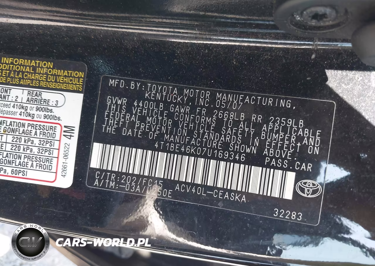 2007 Toyota Camry Se VIN:4T1BE46K07U169346 - 9