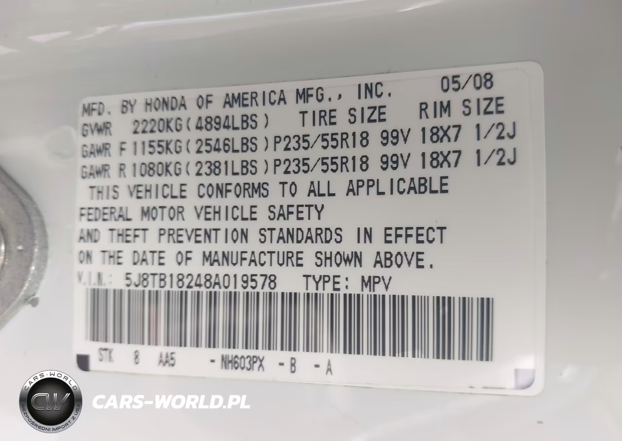 2008 Acura Rdx VIN:5J8TB18248A019578 - 9
