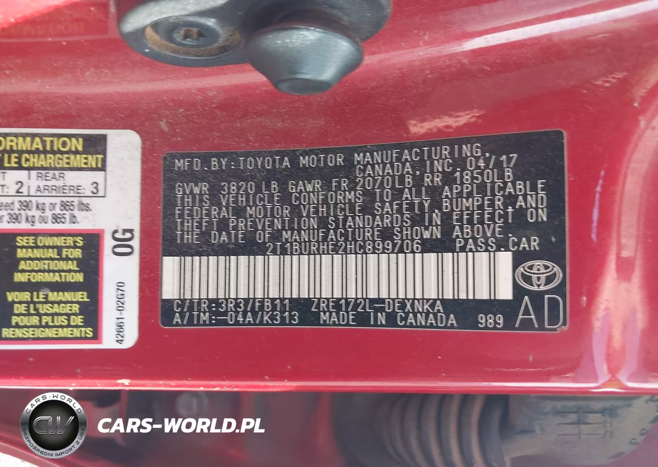 2017 Toyota Corolla Le VIN:2T1BURHE2HC899706 - 9