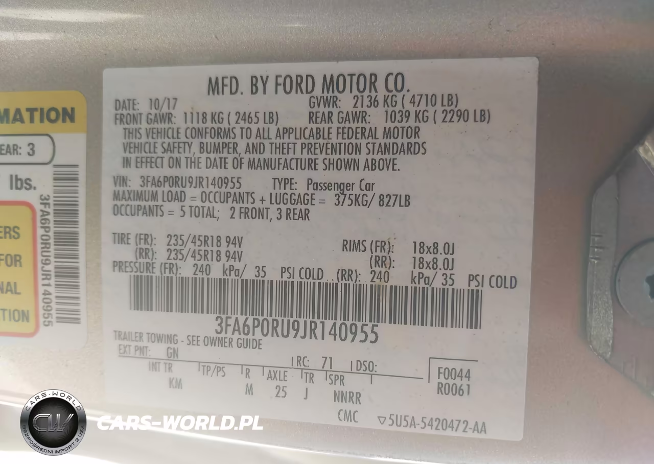 2018 Ford Fusion Hybrid Titanium VIN:3FA6P0RU9JR140955 - 9