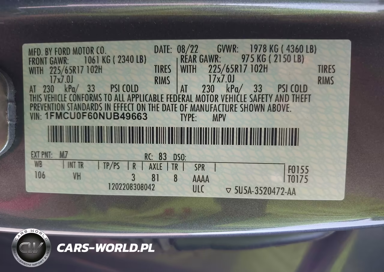 2022 Ford Escape S VIN:1FMCU0F60NUB49663 - 9