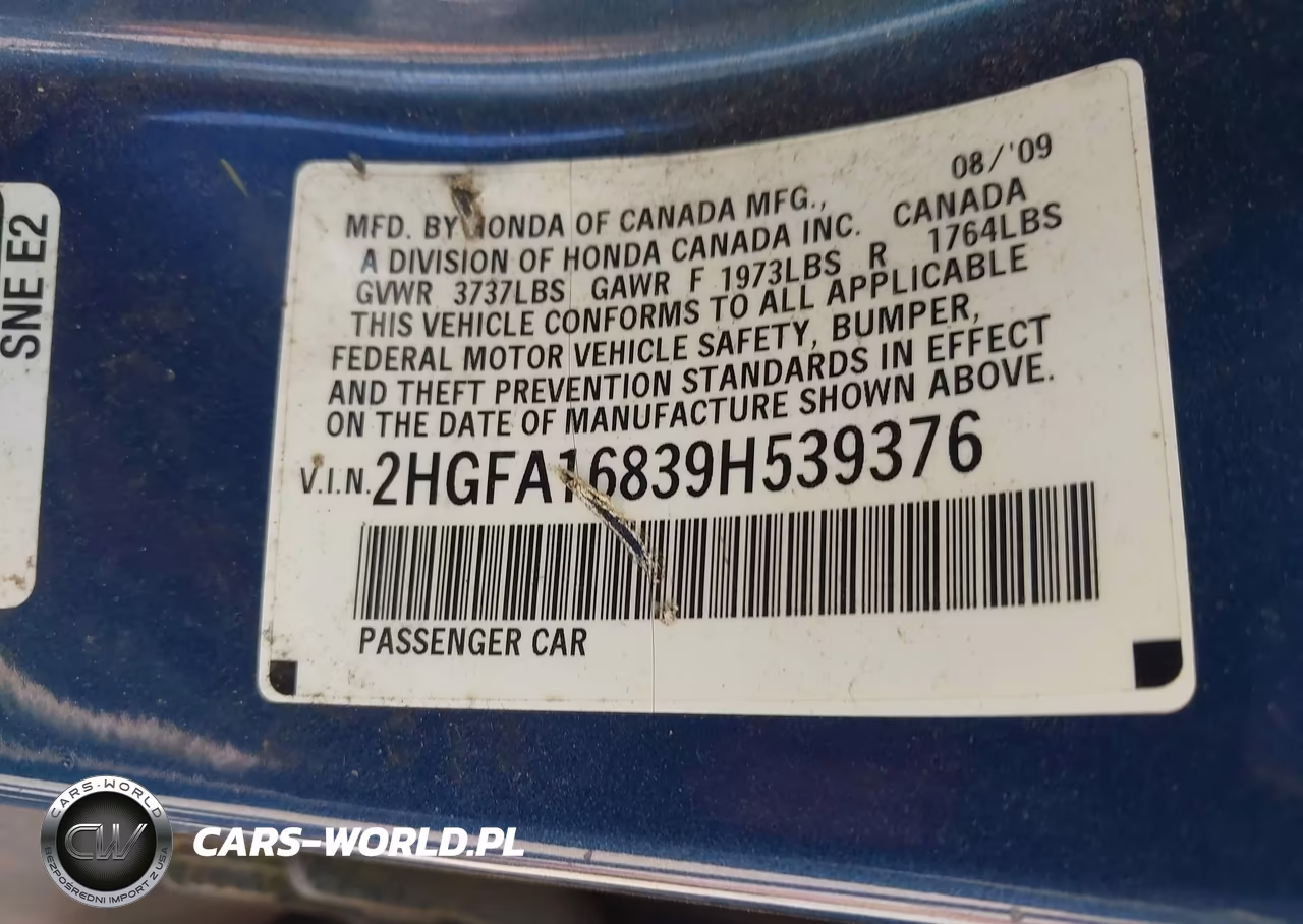 2009 Honda Civic Ex VIN:2HGFA16839H539376 - 9
