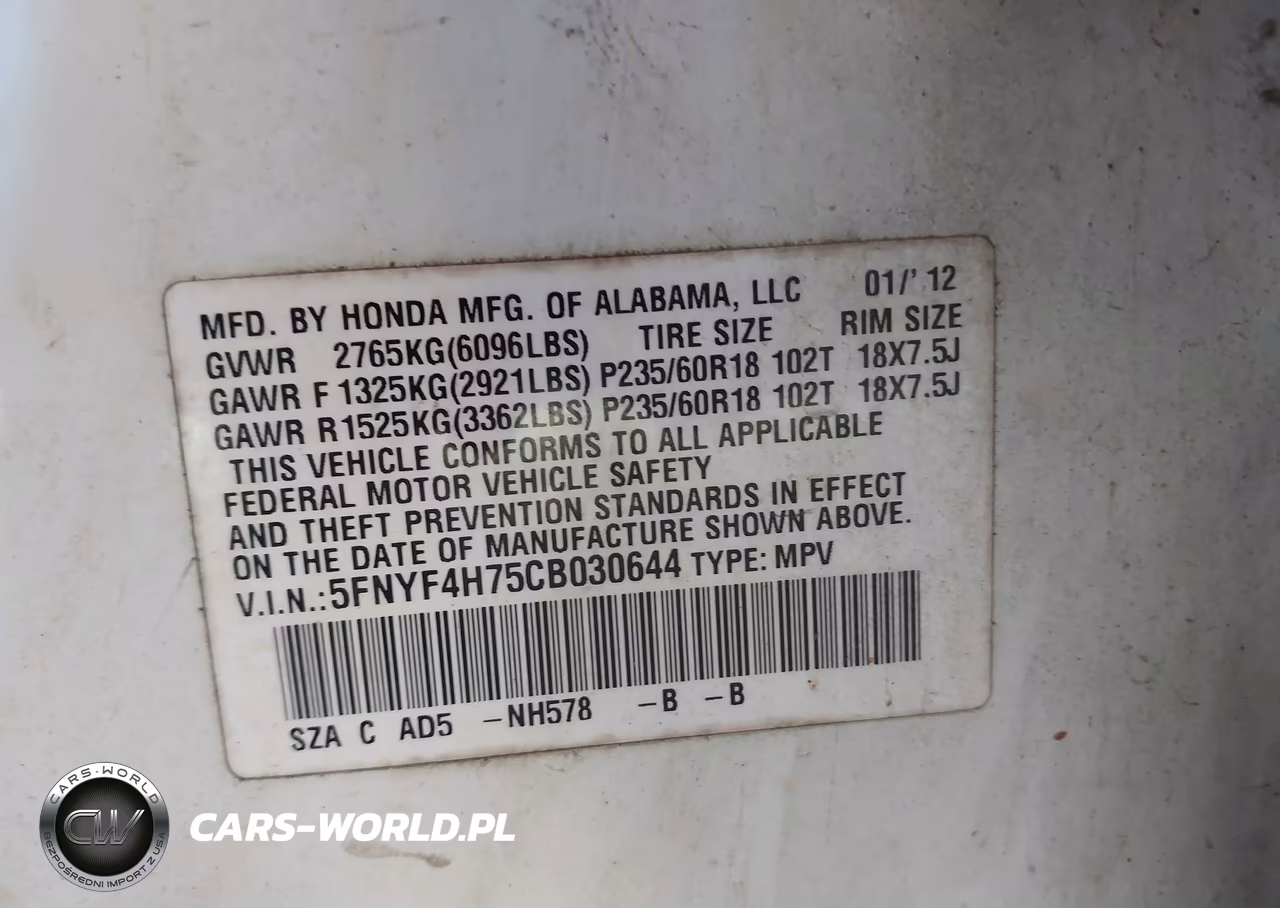 2012 Honda Pilot Ex-L VIN:5FNYF4H75CB030644 - 9