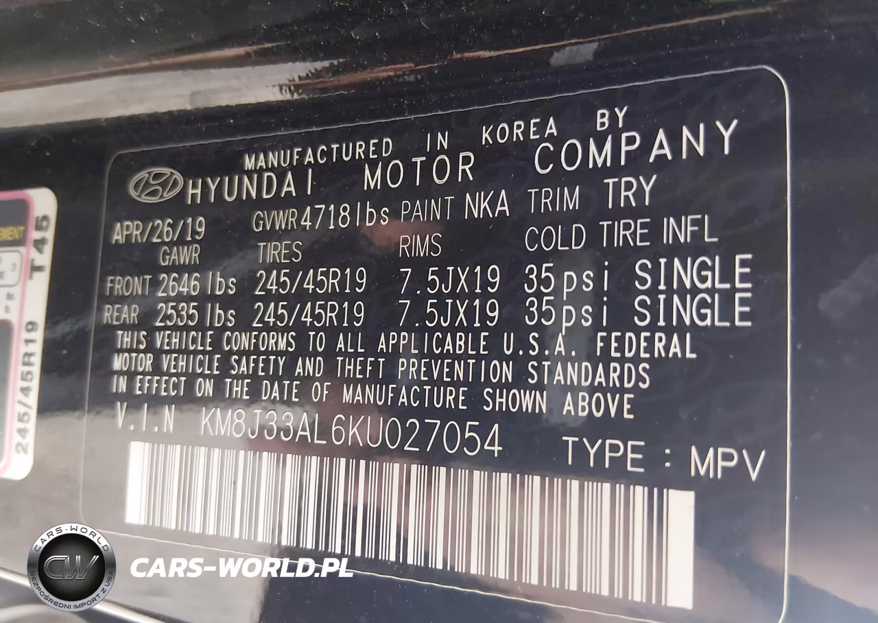 2019 Hyundai Tucson Sport VIN:KM8J33AL6KU027054 - 9