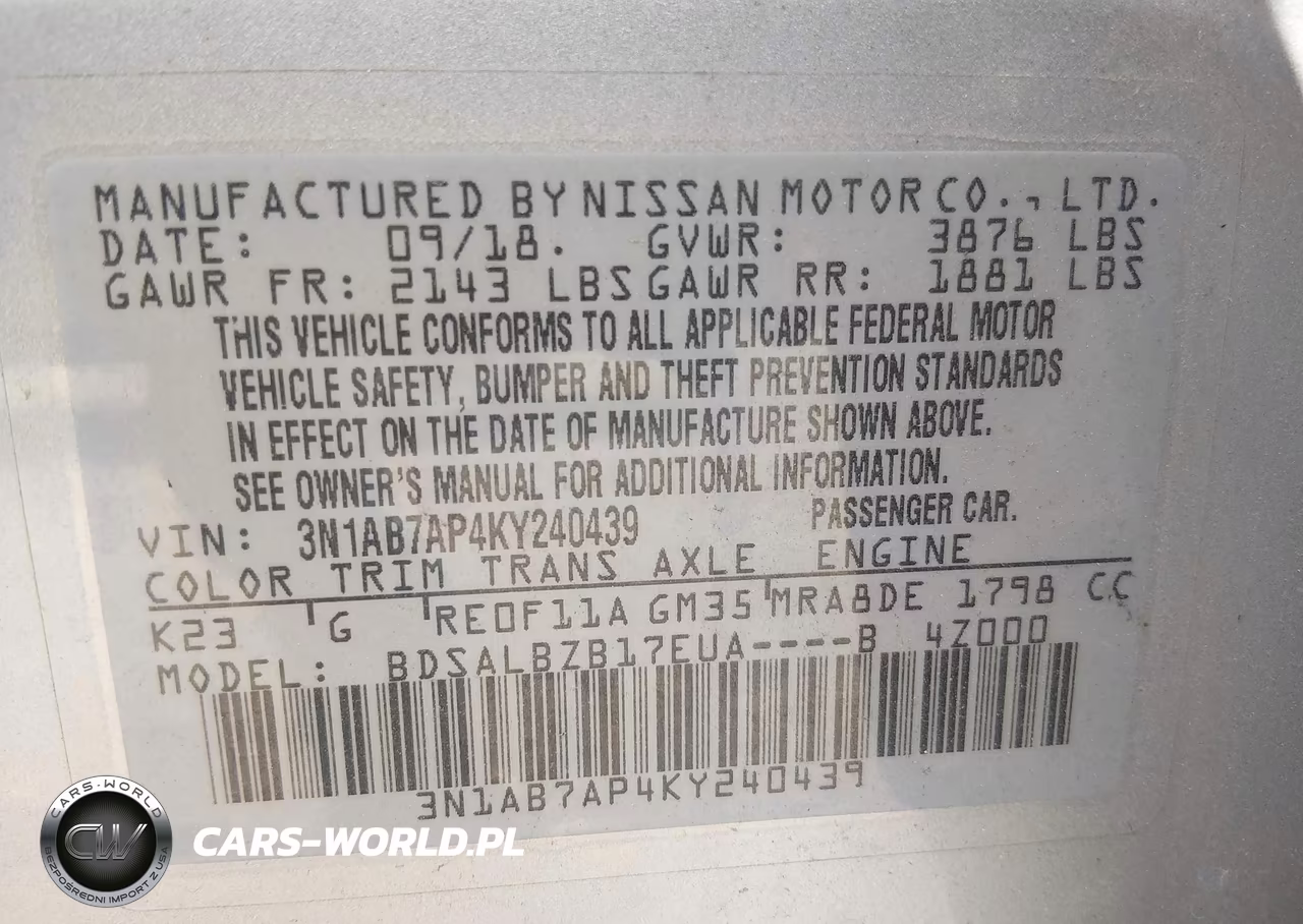 2019 Nissan Sentra S VIN:3N1AB7AP4KY240439 - 9