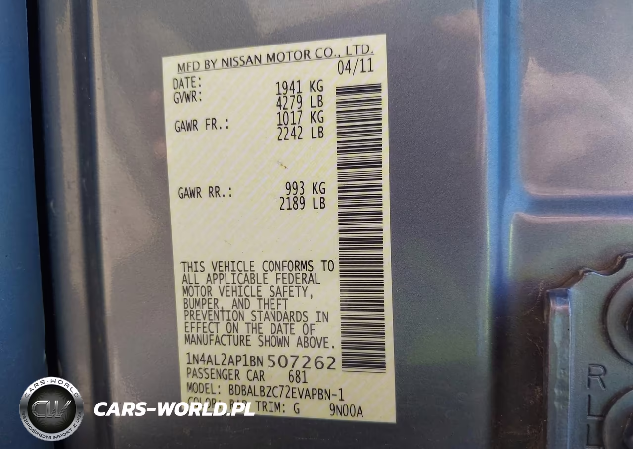 2011 Nissan Altima 2.5 S VIN:1N4AL2AP1BN507262 - 9