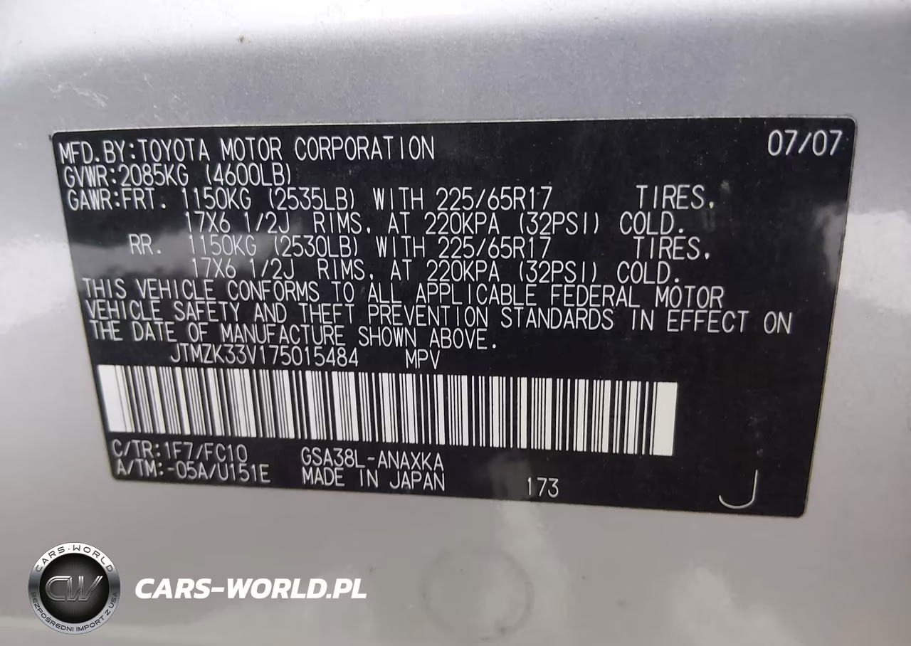 2007 Toyota Rav4 Base V6 (A5) VIN:JTMZK33V175015484 - 9