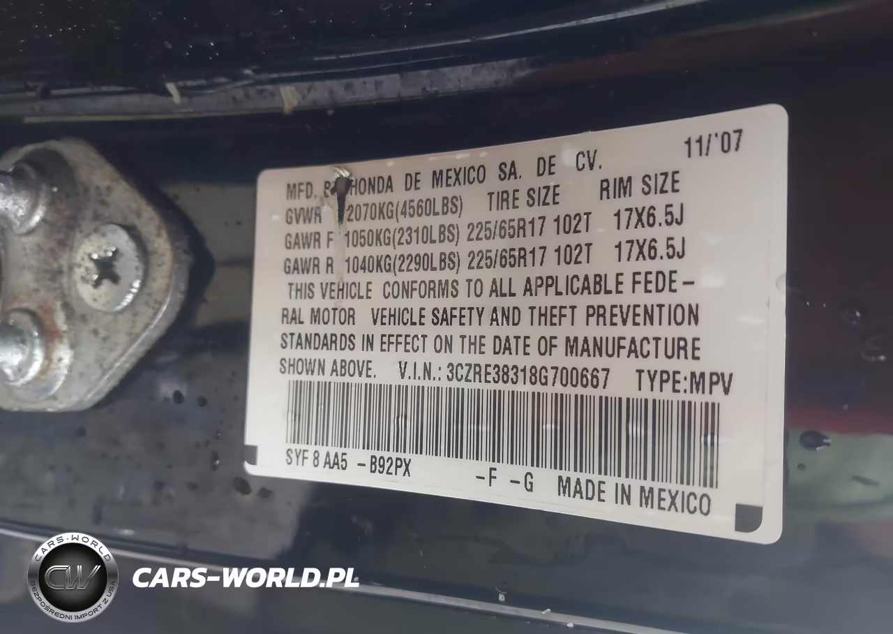 2008 Honda Cr-V Lx VIN:3CZRE38318G700667 - 9