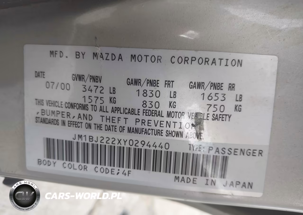 2000 Mazda Protege Dx-Lx VIN:JM1BJ222XY0294440 - 9