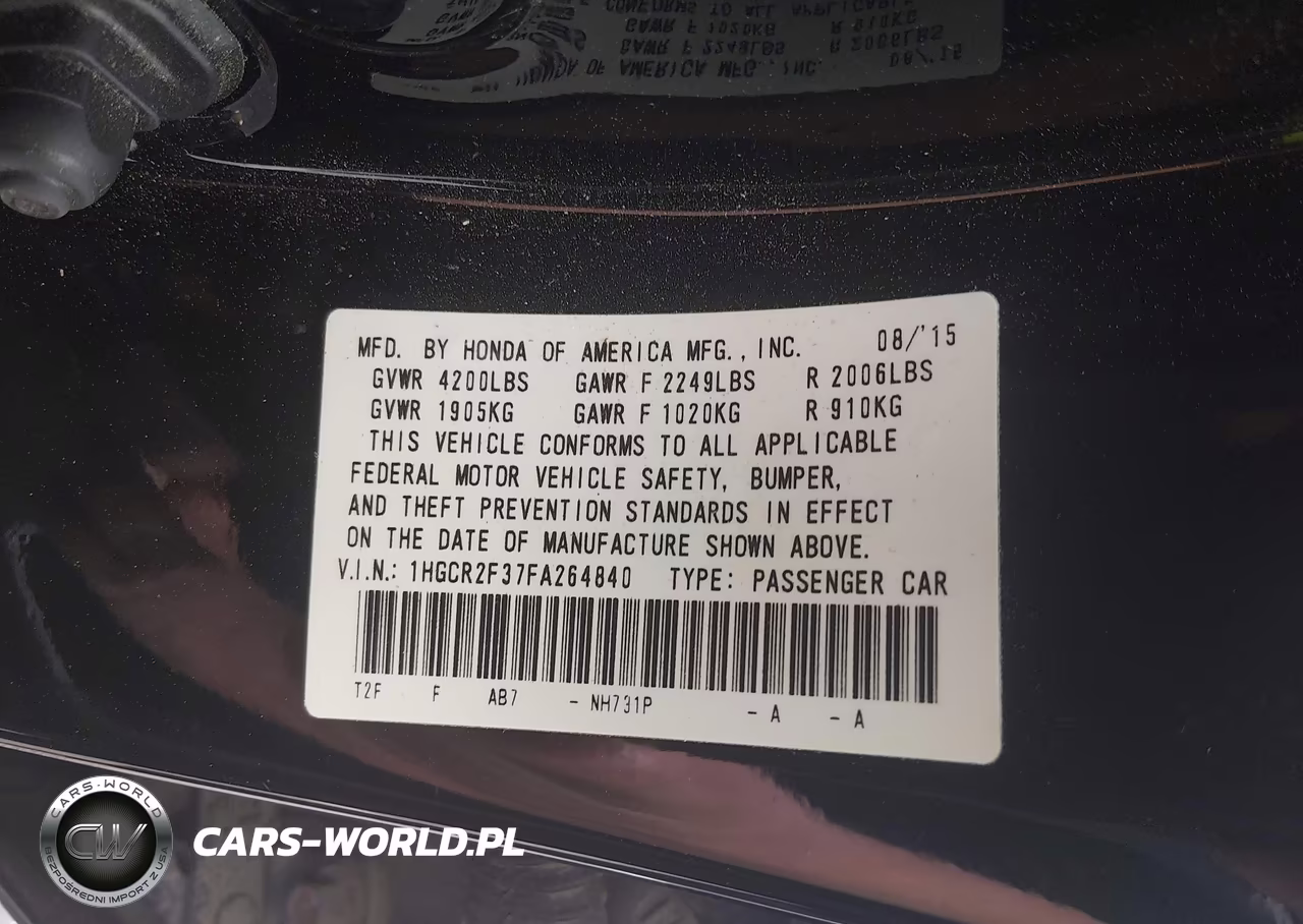 2015 Honda Accord Lx VIN:1HGCR2F37FA264840 - 9