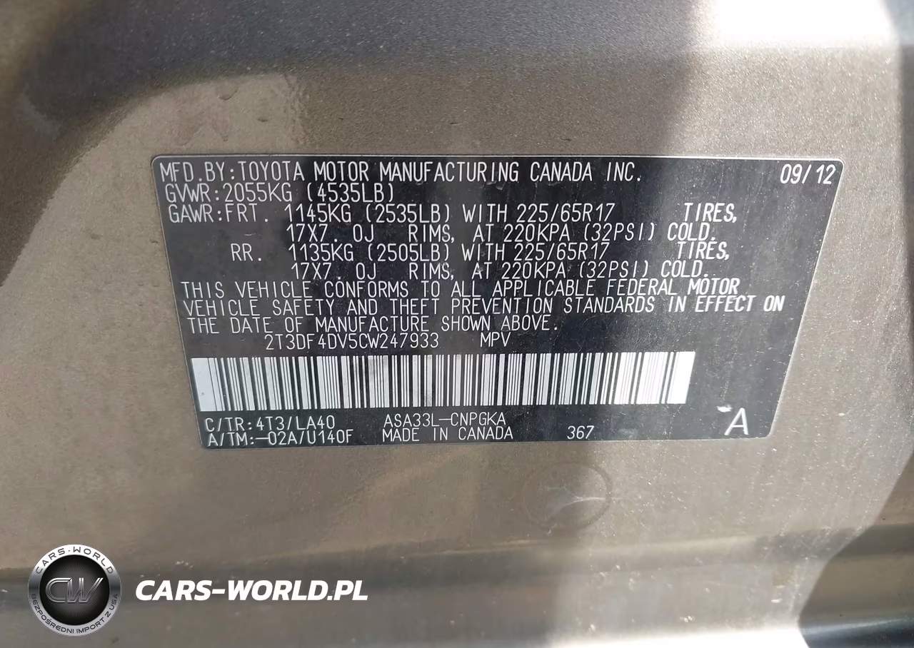 2012 Toyota Rav4 Limited VIN:2T3DF4DV5CW247933 - 9
