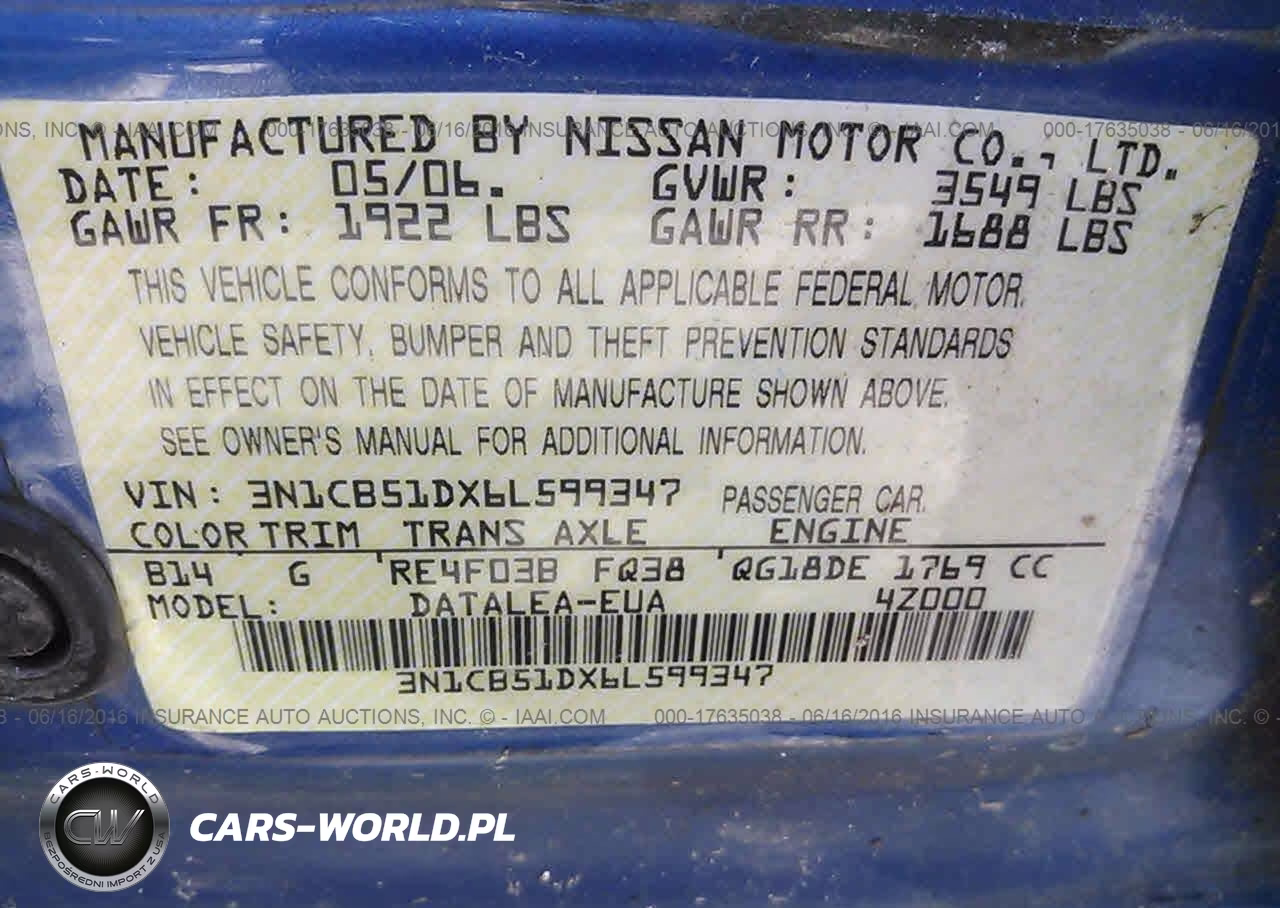 2006 Nissan Sentra 1.8S VIN:3N1CB51DX6L599347 - 9