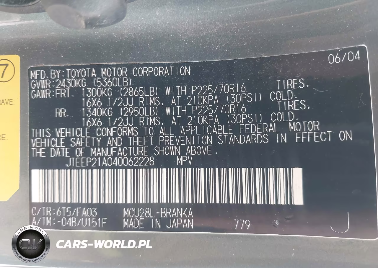 2004 Toyota Highlander V6 VIN:JTEEP21A040062228 - 9