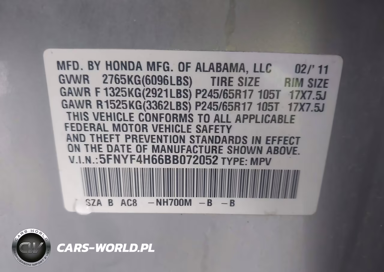 2011 Honda Pilot Ex-L VIN:5FNYF4H66BB072052 - 9