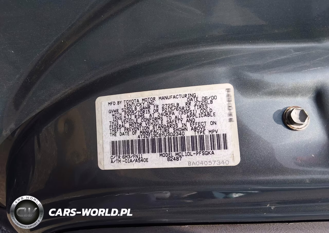 2000 Toyota Sienna Le VIN:4T3ZF13C8YU302340 - 9
