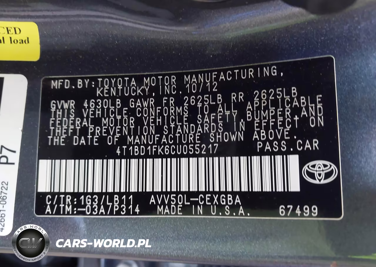 2012 Toyota Camry Hybrid Xle VIN:4T1BD1FK6CU055217 - 9