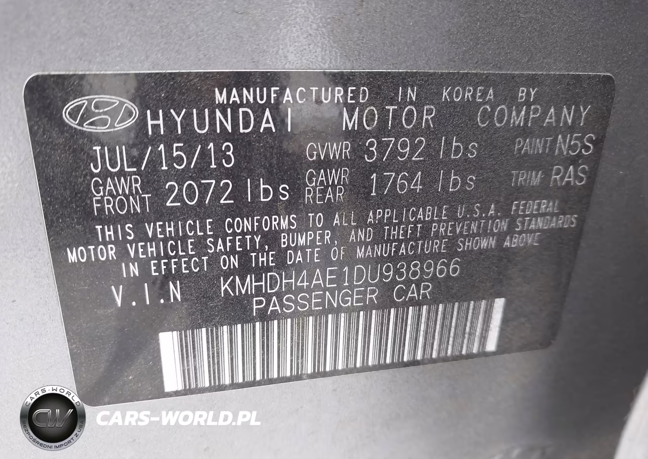 2013 Hyundai Elantra Gls VIN:KMHDH4AE1DU938966 - 9