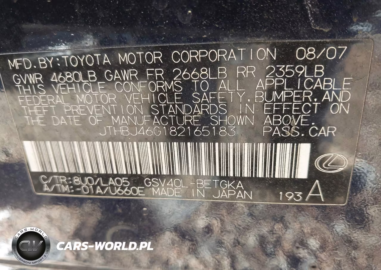 2008 Lexus Es 350 VIN:JTHBJ46G182165183 - 9