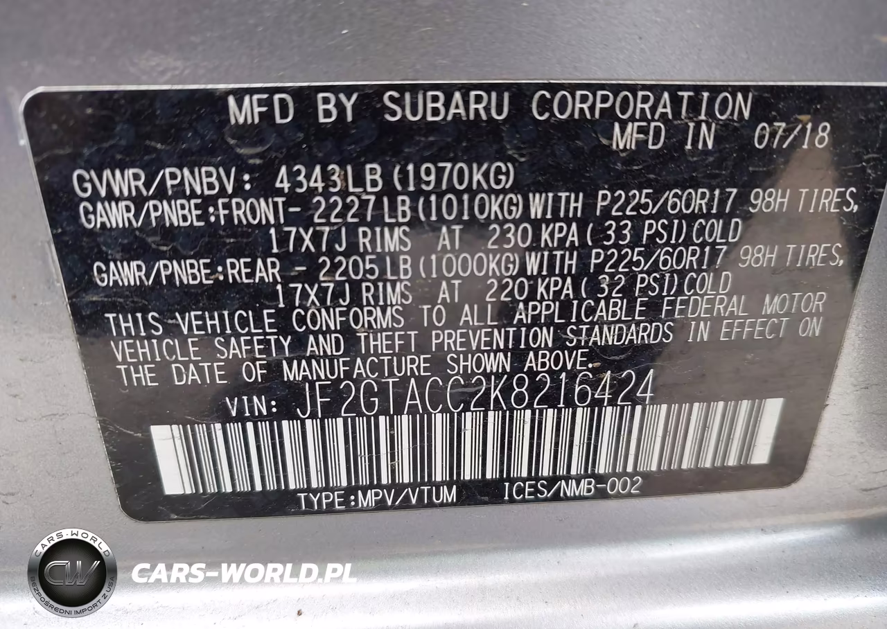 2019 Subaru Crosstrek 2.0I Premium VIN:JF2GTACC2K8216424 - 9
