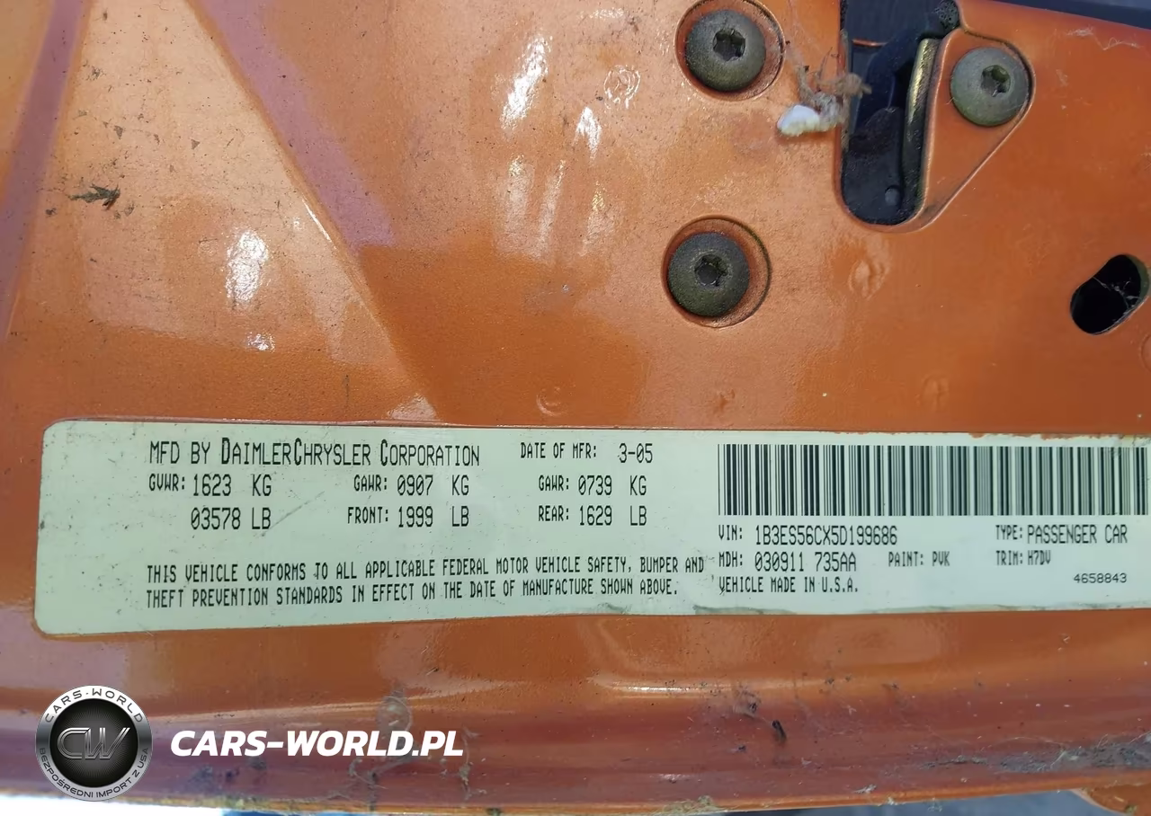 2005 Dodge Neon VIN:1B3ES56CX5D199686 - 9