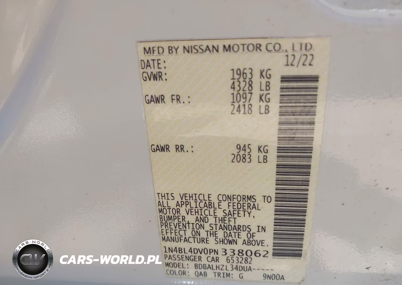 2023 Nissan Altima Sv Fwd VIN:1N4BL4DV0PN338062 - 9