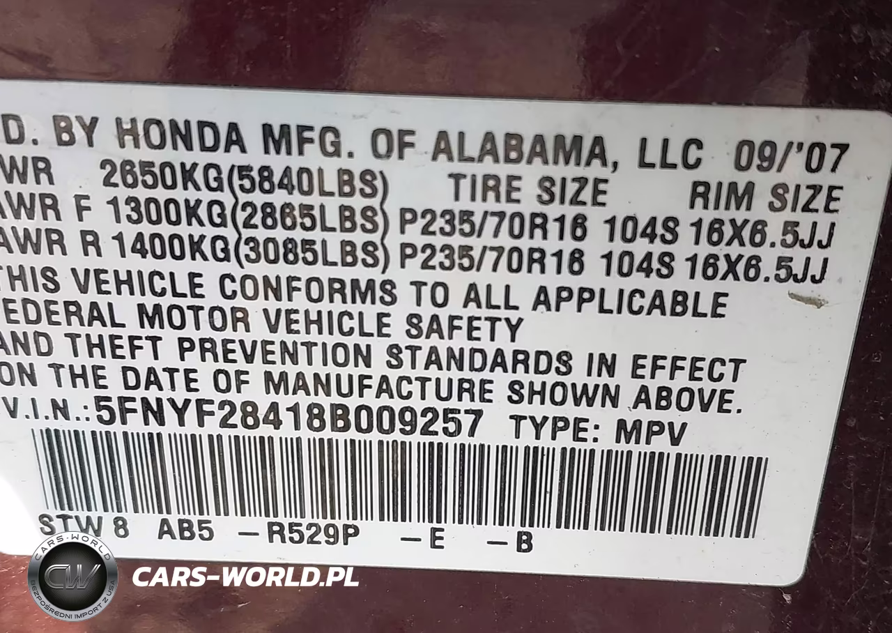 2008 Honda Pilot Ex VIN:5FNYF28418B009257 - 9