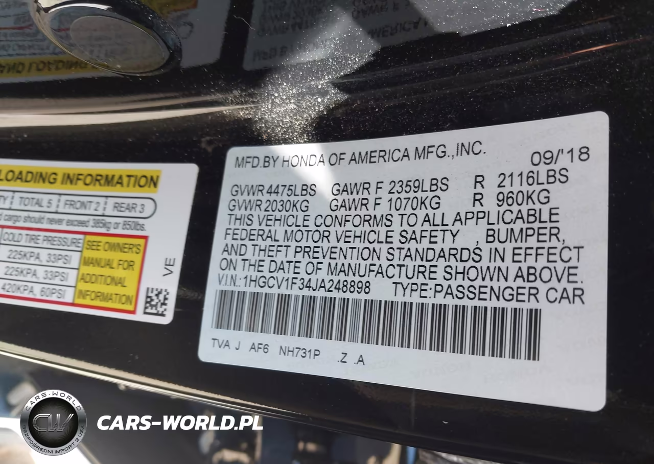 2018 Honda Accord Sport VIN:1HGCV1F34JA248898 - 9