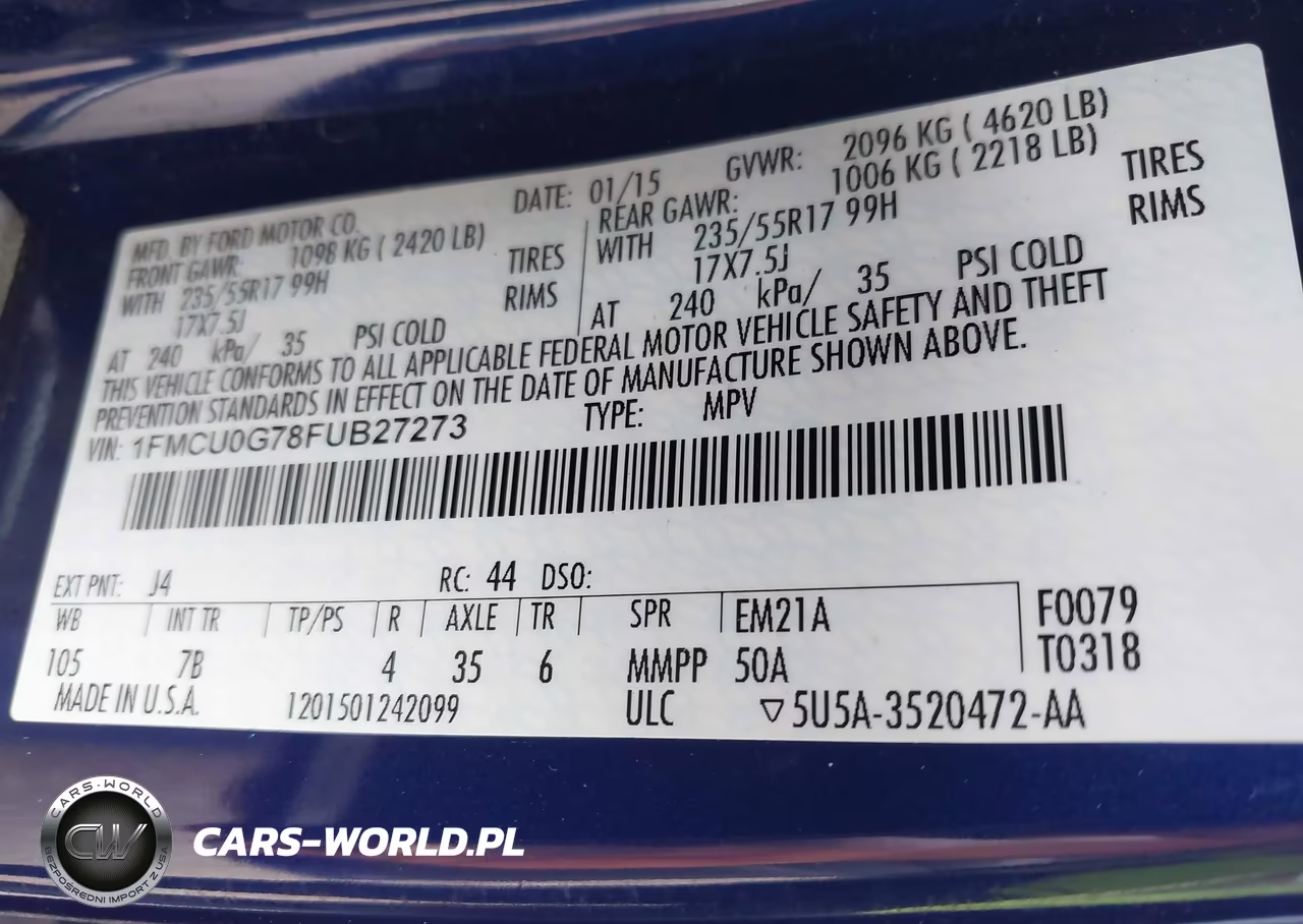 2015 Ford Escape Se VIN:1FMCU0G78FUB27273 - 9