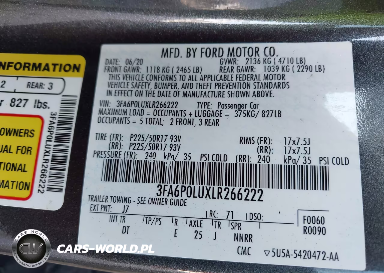 2020 Ford Fusion Hybrid Se VIN:3FA6P0LUXLR266222 - 9