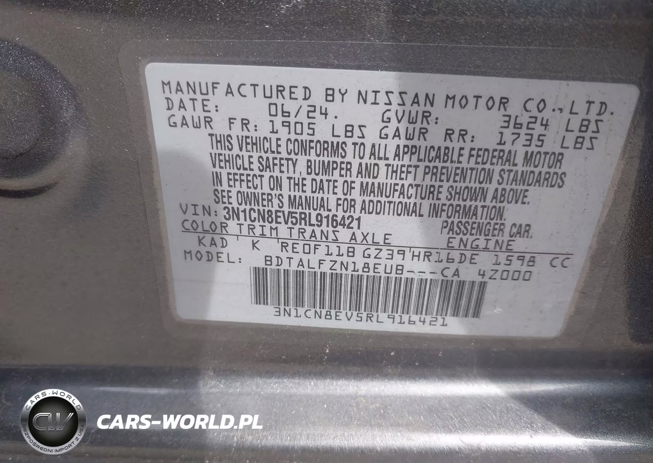 2024 Nissan Versa 1.6 Sv VIN:3N1CN8EV5RL916421 - 9