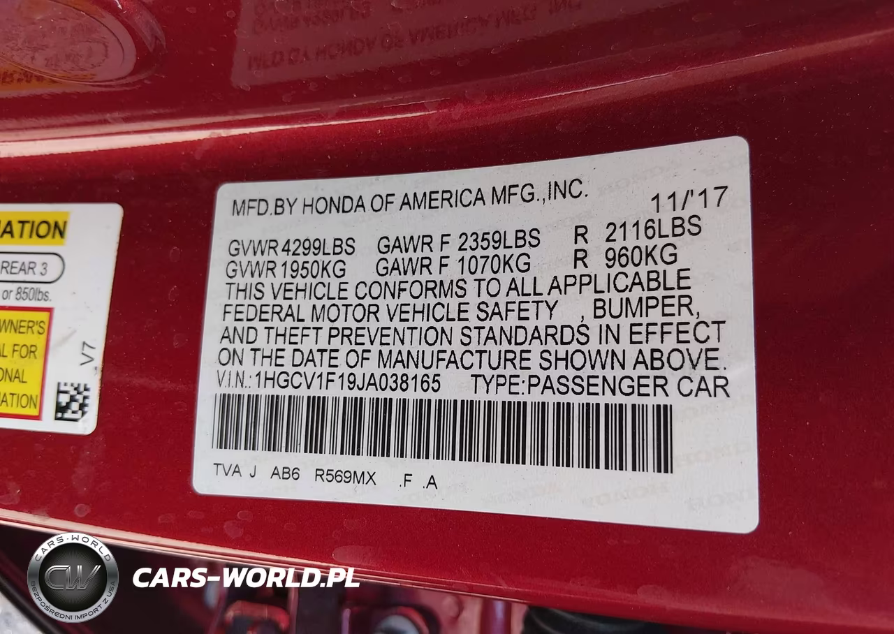 2018 Honda Accord Lx VIN:1HGCV1F19JA038165 - 9