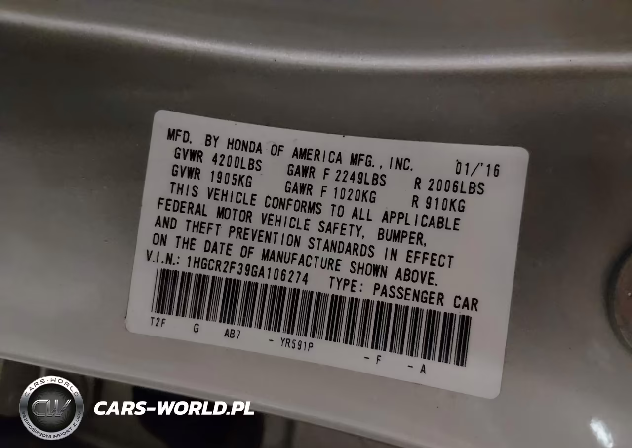 2016 Honda Accord Lx VIN:1HGCR2F39GA106274 - 9