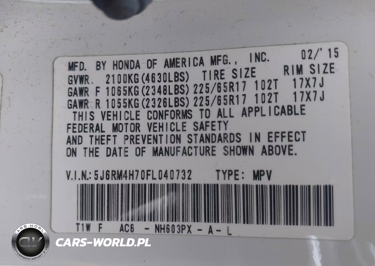 2015 Honda Cr-V Ex-L VIN:5J6RM4H70FL040732 - 9