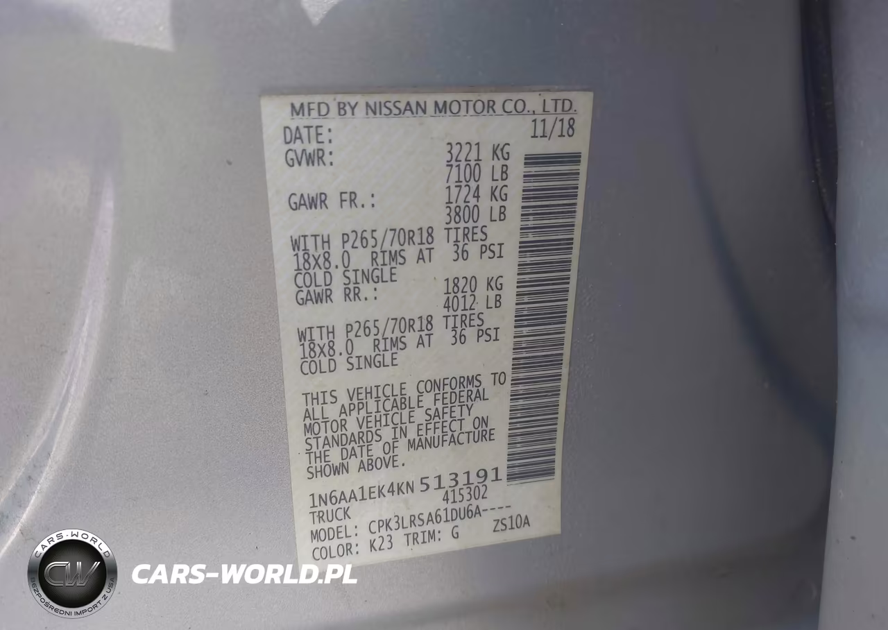 2019 Nissan Titan S VIN:1N6AA1EK4KN513191 - 9