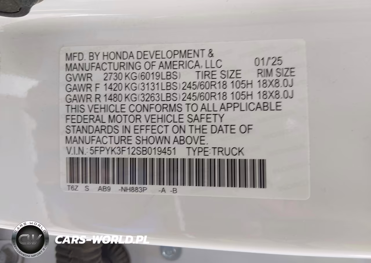 2025 Honda Ridgeline Sport VIN:5FPYK3F12SB019451 - 9
