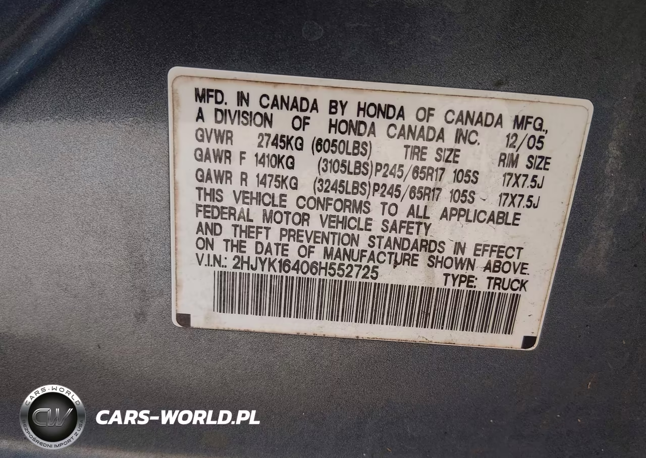 2006 Honda Ridgeline Rts VIN:2HJYK16406H552725 - 9